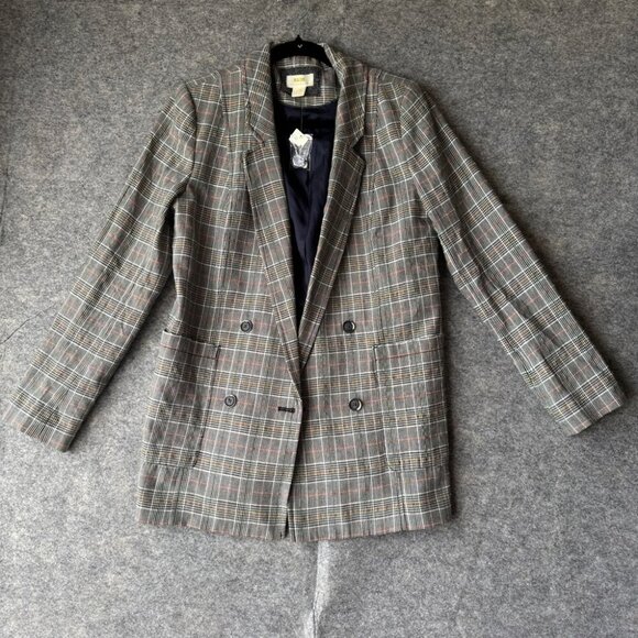 Maeve by Anthropologie Gray Multicolor Double Breasted Plaid Blazer  Size 10 - Picture 5 of 15
